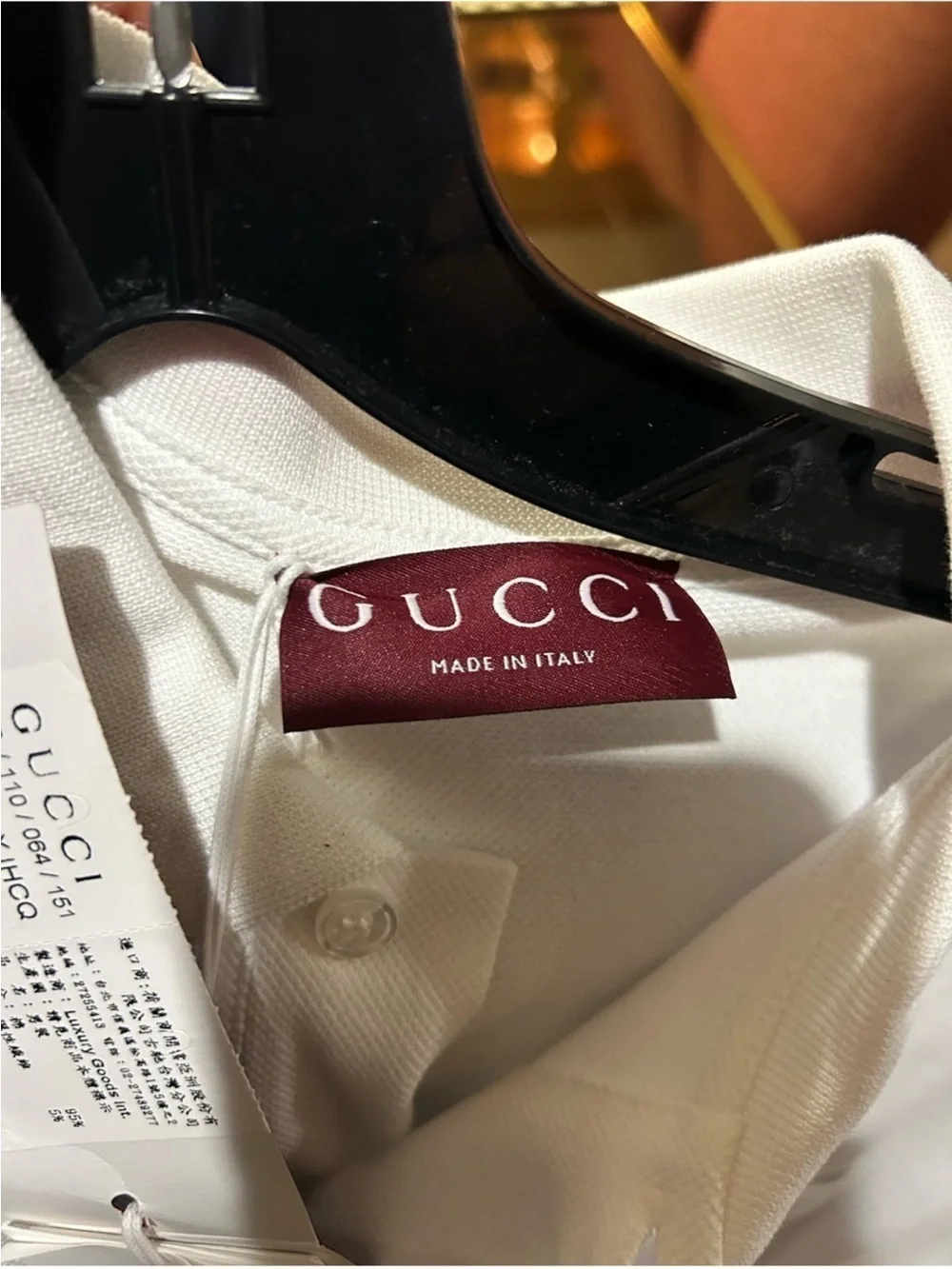 Men’s Gucci polo shirt with pink embroidered logo and trim size XL made in Italy
